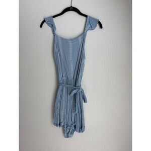 Amaryllis Blue White Striped Ruffle Strap Tie Waist Romper Small Boho Summer